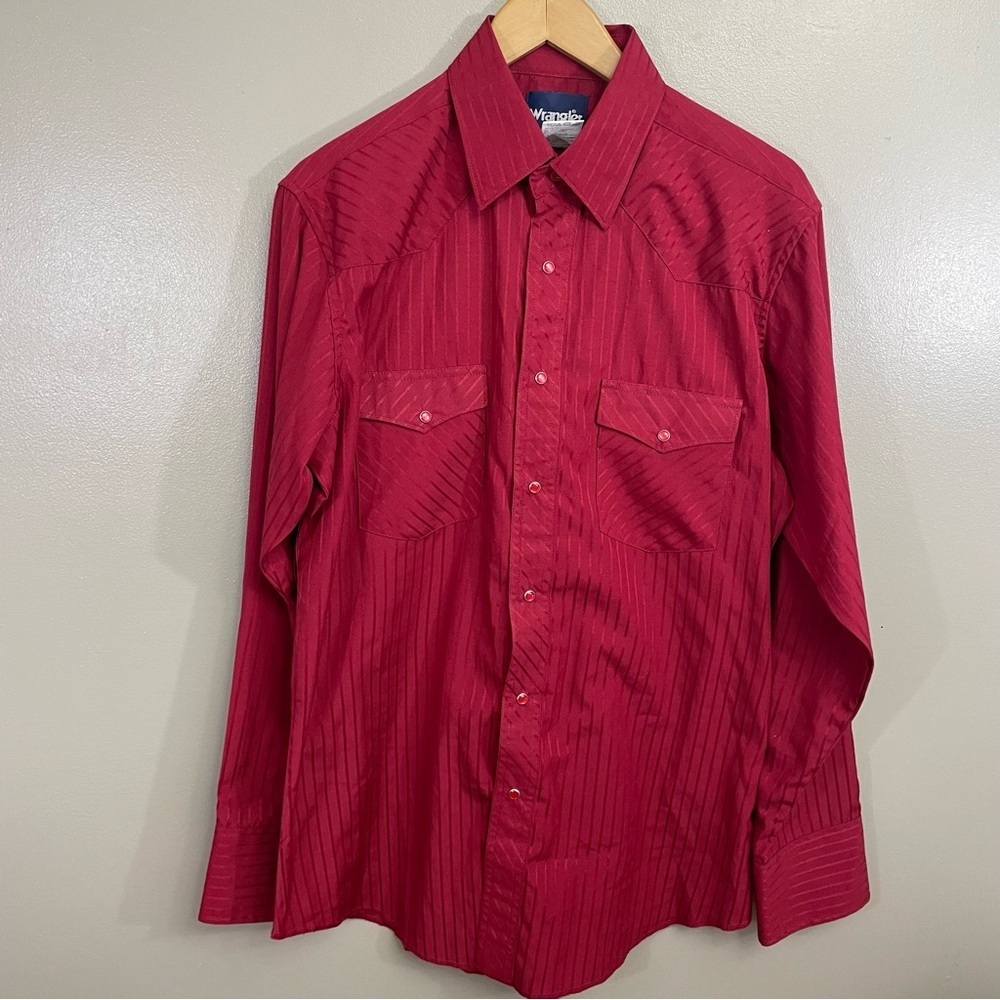 Wrangler Red Pearl Snap Mens Medium Brocade Striped Western Shirt Button Up